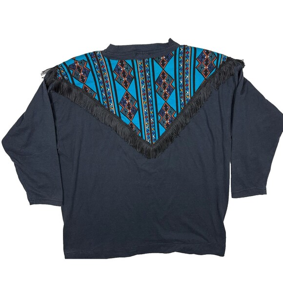 Vintage 80s Southwest Rodeo Aztec Fringe Long Sleeve Shirt Black OS XL Cowgirl - Picture 11 of 11